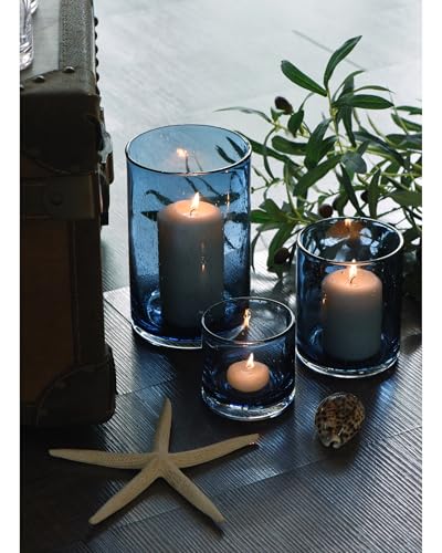 ARIAMOTION Blue Candle Holder for Pillar Tealights Modern Bubbles Glass Hurricane Cylinder Vases Table centerpieces Kitchen Island Dining Room Coffee Bar 8" 5" 3.5" Height Set 3 - color: Bubbles Blue