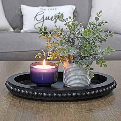 AuldHome Design Wood Beaded Tray (Black), Decorative Farmhouse Style Oval Wooden Tray