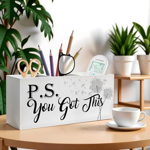 You Got This Inspirational Pencil Pen Holder for Desk, Dandelion Floral Motivational Wooden Pencil Holder Organizer for Home Office Desk Accessories, Encouragement Gifts for Women - color: Color-Desk accessories white 06
