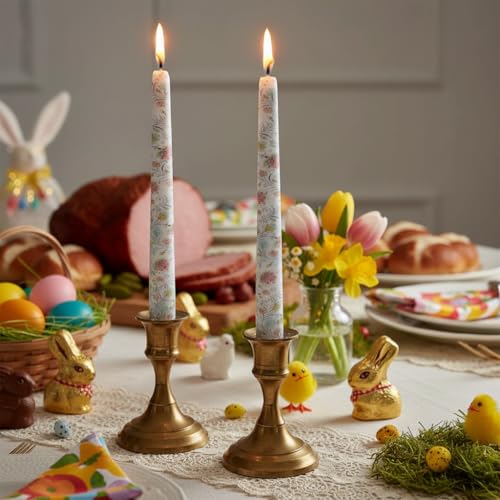 10 Inch Taper Candles Print Candlesticks Handmade Unscented 2 Pack Tapered Candles Smokeless Candle Sticks for Wedding Yoga Easter Party(Paisley) - color: White Pink Flower