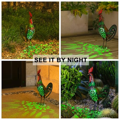 Solar Rooster Statue Light Outdoor, 18" Metal Yard Art Rooster Figurines(Retro Rooster). - style: Retro Rooster