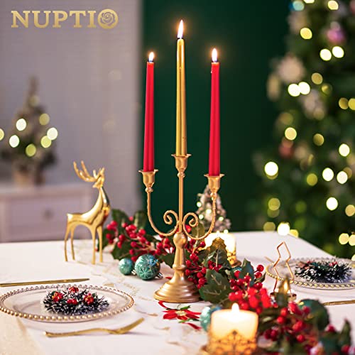 NUPTIO Candlestick Holders Candelabras Gold Candle Stick Stands 2 Pcs Metal Candelabra Centerpieces Candlestick Holders for Tapered Candles Wedding Birthday Party Dining Table Christmas Decoration 11" - color: 3-arms Gold, size: 2 Pcs