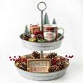 FLORA Farmhouse 2 Tiered Galvanized Serving Tray Stand with Carry Handle, Rustic Metal Display Tray for Cupcake Dessert Fruit, Silver - size: 13" x 13" x 16.5"