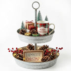 FLORA Farmhouse 2 Tiered Galvanized Serving Tray Stand with Carry Handle, Rustic Metal Display Tray for Cupcake Dessert Fruit, Silver - size: 13" x 13" x 16.5"