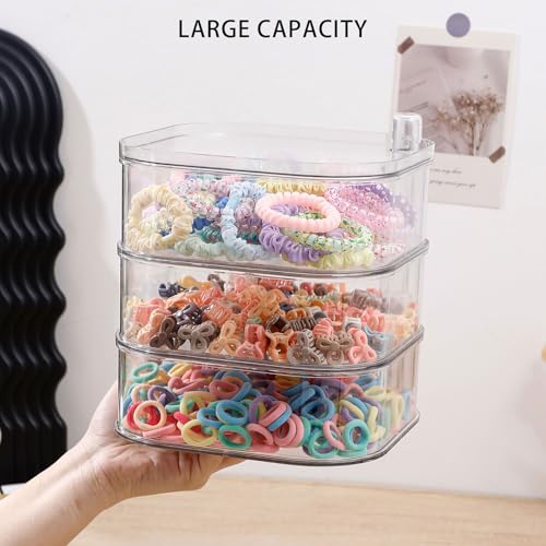 FABROK 3-Layer Hair Ties Organizer for Girls, Large Hair Accessories Storage Box for Clips, Scrunchies, Headbands, Rotating Bathroom and Vanity Container for Makeup Tools, Jewelry - size: 3-Layer