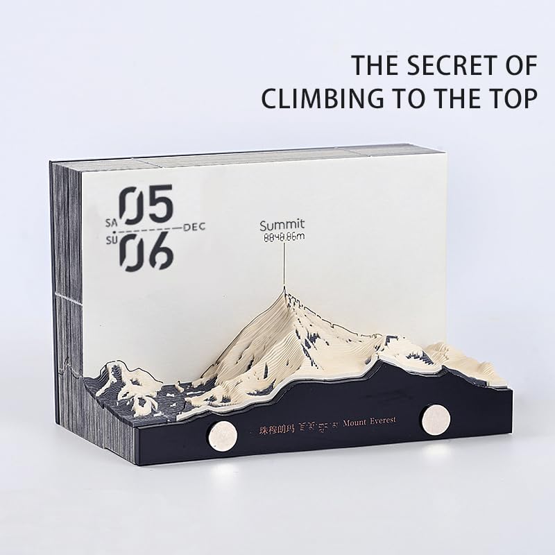 Mount Everest 3D Paper Sculpture Desk Calendar, Daily Tear-Off Calendar with Mountain Design, 100 Motivational Quotes, 100 Notepad Pages, Hidden 6 Camps, Desk Art & Inspirational Gift for Climbers, Adventurers, Office & Home Decor