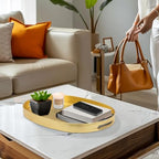 MAONAME Gold Decorative Tray with Handles, Foil Serving Tray for Ottoman, Oval Coffee Table Trays for Living Room, Bathroom, 15.6" L x 10.6" W x 1.4" H - size: 15.6" x 10.6" x 1.4"