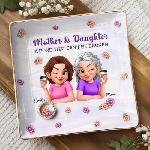 Personalized Printed Full-Print Jewelry Dish, Mothers Day Birthday Gifts For Daughters, Mother & Daughter A Bond That Can't Be Broken, Daughter Gifts From Mom, Custom Ring Dish - color: Style 4