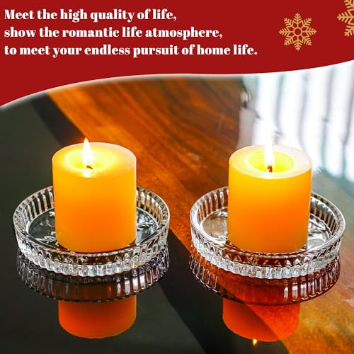 kanpura 3.5 Inch Glass Pillar Candle Holder Sets Clear Round Candle Plate Glass Candle Coasters for Christmas Winter Party Table Centerpieces Decor - color: Snowflake,2
