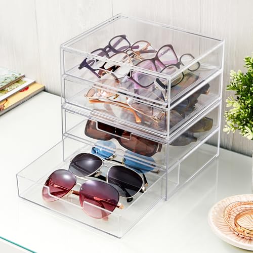 STORi Chloe Space-Saving Clear Drawer Organizer (4 Wide Drawers) Sort Office, Kitchen, Beauty Supplies, Makeup, Pens, Jewelry, Stationary, Made in USA - style: 7.5"W x 1.5"H Drawers (Set of 4)