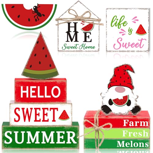 Vercraft 11 Pcs Watermelon Table Decorations Set Watermelon Tiered Tray Decor Summer Wooden Top Farmhouse Rustic Wooden Table Centerpieces for Home or Kitchen Office Decorations - style: Watermelon
