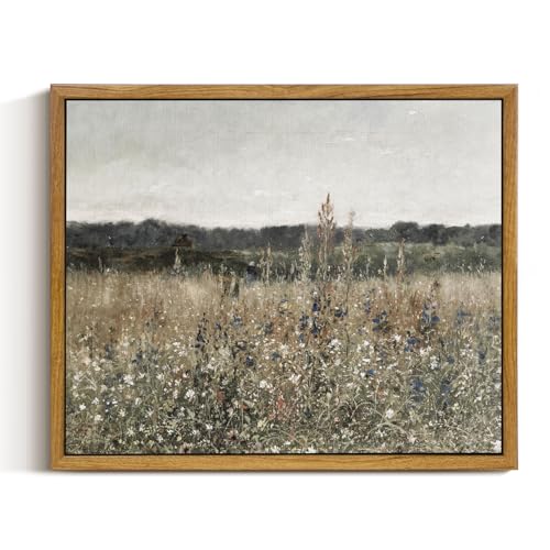 InSimSea Framed Canvas Wall Art Vintage Decor, Wildflower Field Canvas Wall Art Paintings Prints, Rustic Landscape Wall Decor for Bathroom Office Dining Room, 9"x11" - color: Champ Fleuri, size: 11"L x 9"W