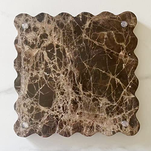 Vintage Natural Marble Tray Small Ornaments Scalloped Tray Handmade Storage Dish for Counter, Vanity, Dresser, Nightstand and Desk (Coffee Net) - color: Coffee Net