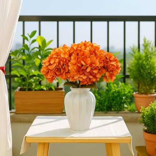 6pcs Artificial Hydrangea Flowers - Easy to Shape for Home Decor,Commercial Staging & DIY Crafts, Maintenance-Free Fake Flowers in Multiple Color Options, Flores Artificiales(Autumn Orange) - color: Autumn Orange