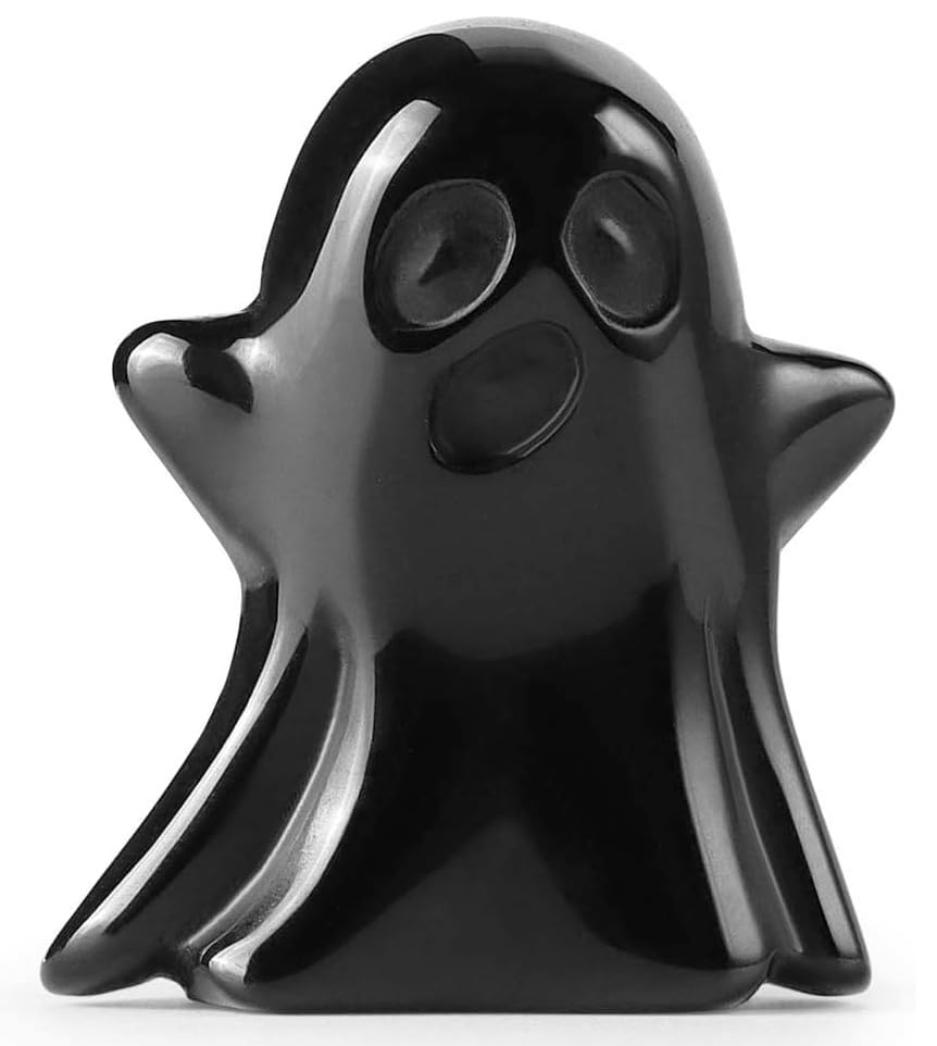 Artistone 1.7" Crystal Ghost Statue Carved Gemstone Halloween Ghost Sculpture Figurine Ornament Healing Stone for Home Office Mantel Decor (Black Obsidian)