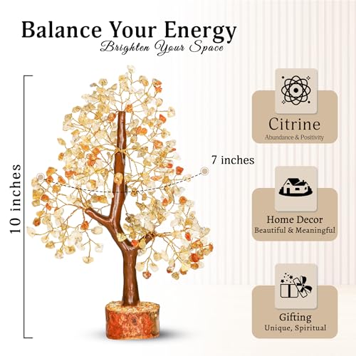 YATSKIA Citrine Crystal Tree of Life - Gemstone Tree - Citrine Crystal Stone Decor - Good Luck Gifts - Home Decor - Crystals Gifts - color: Citrine Golden Wire