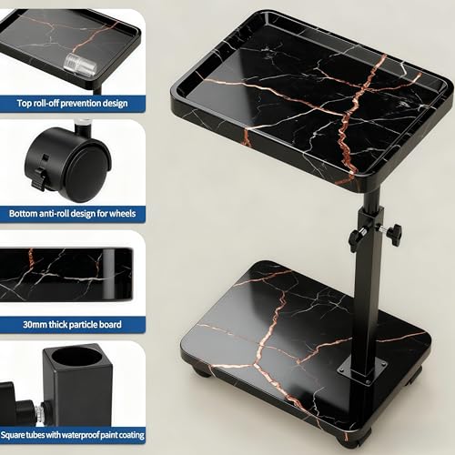 C Table End Table Adjustable Height, 360°Swivel TV Tray Table for Small Spaces, Side Tables with Wheels for Living Room and Bedroom, Bed (Black-15.7 x 11.8 inches) - color: Black-height Adjustable
