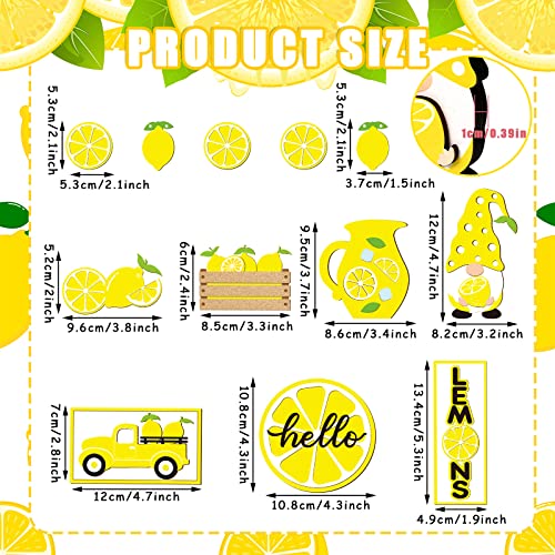12 Pcs Lemon Tiered Tray Decor Set Gnome Fresh Lemonade Wooden Sign Yellow Lemon Wood Blocks Standing Sign Summer Tray Decor for Home Summer Kitchen Table Decoration - style: Lemon