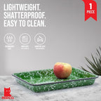 Red Co. 11" x 9" Enamelware Metal Classic 2 Quart Rectangular Serving Tray, Dark Green Marble/Black Rim - Splatter Design - color: Dark Green