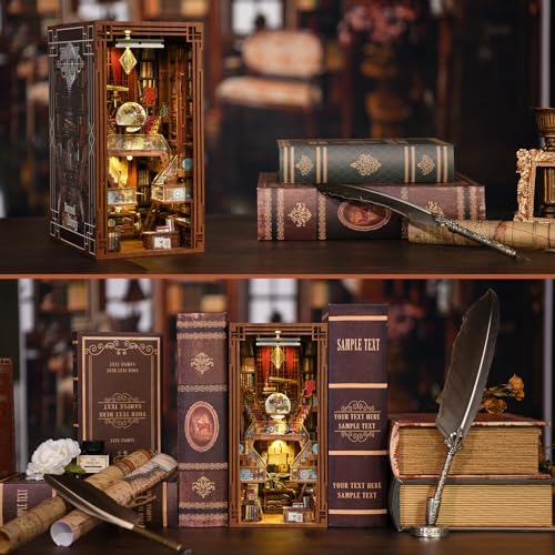 CCCDF DIY Book Nook Kit, DIY Miniature Dollhouse Booknook Kit, 3D Wooden Puzzle Bookend Bookshelf Insert Decor with LED Light for Teens and Adults (Beyond Library) - style: Beyond Library