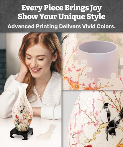 Pintoo 3D Puzzle Vase Unique Flower Vase Made by 160 Curved Plastic Puzzle Pieces House Warming Gift for Flower Arrangements and Home Decoration - [S1035] (Translucent, Flowers and Birds) - color: Flowers and Birds, size: Translucent