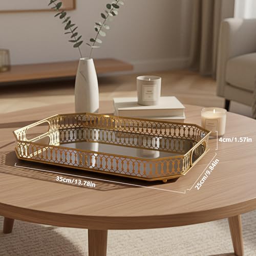 Durable Decorative Organizer for Dresser, Bedroom, Bathroom Countertops - Spacious with Handle in Your Desk Space Scratch-Resistant - Gold(Large)