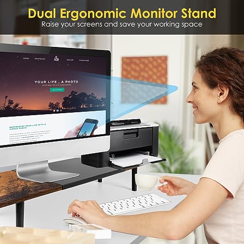 Across-Star Dual-Monitor-Stand-Riser-For-Desk Adjustable Length 32-40 Inch，Large Desktop Computer Monitor Riser For 2 Screens，Desk Shelf Organizer Riser Stand For Computer/Laptop/PC/Printer/TV Black - color: Rustic Brown, size: 32-40‘’ L*9.25‘’D*4.72‘’H