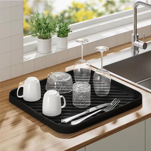 Silicone Organizer Tray for Kitchen Sink and Bathroom, Dishwasher Tray, Versatile Bathroom and Drawer Organizer Trays, Non-Slip Countertop(Black) - color: Black