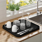 Silicone Organizer Tray for Kitchen Sink and Bathroom, Dishwasher Tray, Versatile Bathroom and Drawer Organizer Trays, Non-Slip Countertop(Black) - color: Black