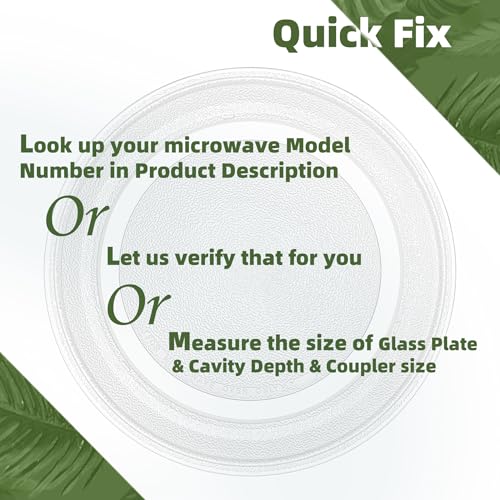 12.6" microwave turntable plate replacement KitchenAid Glass Plate Compatible with 12 5/8 inch WPW10267856 Whirlpool Microwave Glass Turntable - size: 12.6" Flat Bottom