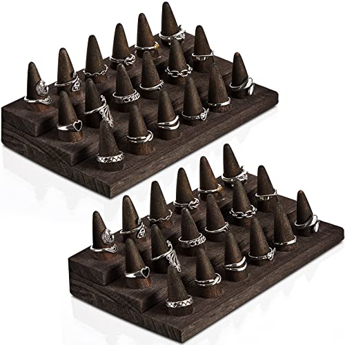 Juexica 2 Pcs Wooden Ring Display Ring Holder Display Stand for Jewelry Wood Jewelry Counter Showcase 3 Step Rings Organizer for 18 Rings Storage Selling(Gray Black) - color: Gray Black