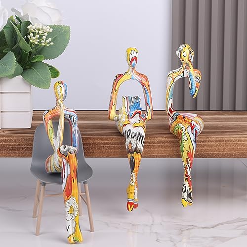 SHENGTIAN Resin Reading Sculpture Graffiti Decor Sitting Thinker Statue Abstract Sculptures, Bookshelf Decor Accents Resin Gold Figurines for Home Office Living Room Shelf Desktop Decor (Graffiti-2)