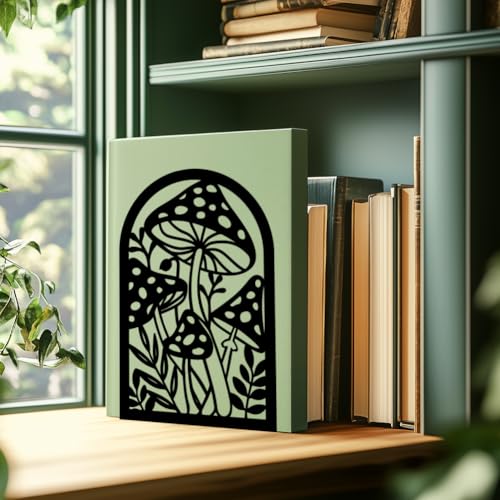 Mushroom Book Ends Design, Metal Bookends for Decorative Books, Heavy Duty Bookends for Shelves, 3.5"x4.7"x7.1" Book Stopper for Home Office School Bookshelf Decor - style: Mushroom