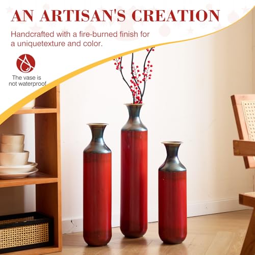 Floor Vases, Tall Home Decor Metal Vase Set of 3 Large Glazed Decorative Vases for Wedding Decor, Elegant Modern Flower Holder for Living Room, Entryway, Hallway, Dining Room - color: Gradient Red