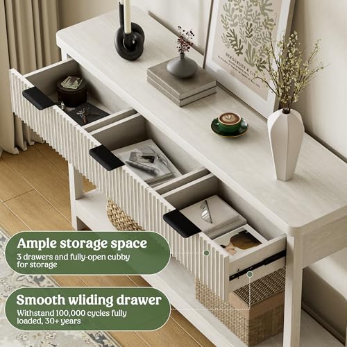 Lulive 51" Fluted Console Table for Entryway, Wooden Entryway Table with 3 Wooden Drawers, Farmhouse Behind Sofa Table for Living Room, Hallway, Couch, Foyer - color: Grey White