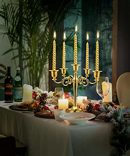 5-Candle Metal Candelabra 10.2 Inch Tall Candlestick Candle Holders for Home Decor Wedding Christmas Church Halloween Party, Gold - color: Gold-regular