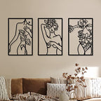 CHENGU 3 Pieces Metal Minimalist Abstract Woman Wall Art Line Drawing Wall Art Decor Single Line Female Home Hanging for Kitchen Bathroom Living Room - style: Body with Flower