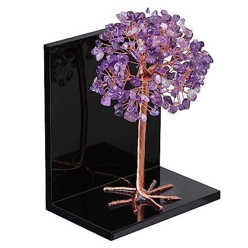 mookaitedecor Natural Amethyst Crystal Money Tree Stones Bookends, Decorative Acrylic Stone Tree Book Ends for Shelves Desktop Organizer Home Office,5.7-6.3inch (1 Pair) - color: Purple, size: 5.7-6.3 Inch