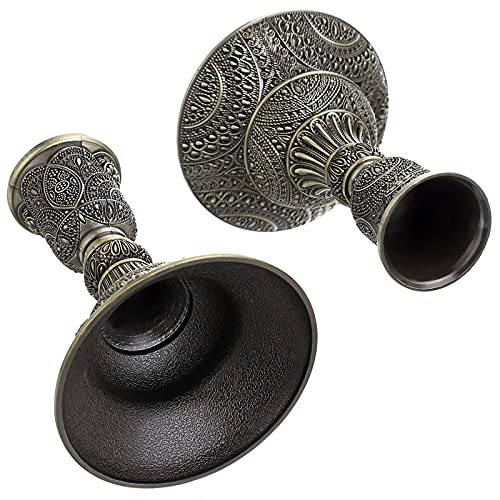 OwnMy Set of 2 Taper Candle Holders Vintage Metal Pillar Candlestick Holders 4”H, Elegant Brass Candle Stick Holders Decorative Candelabra Set for Dining Table Centerpieces Wedding, Antique Bronze - color: Antique Bronze