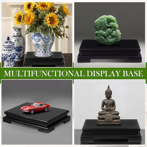 Chunful 2 Pcs Rectangle Wooden Display Stand Wood Vase Display Base Black Pedestal Stand Rectangle Vase Riser for Vases Teapot Trophy Collectibles Aquarium Lamp Home Decoration(10.2 x 8.9 x 1.8 Inch) - size: 10.2 x 8.9 x 1.8 Inch