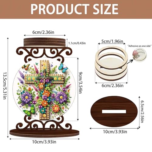ARTopet DIY Diamond Art Painting Candlestick Holders Wooden Desk Candle Holder Ornament Double Sided Diamond Tabletop Ornaments for Home Decor-Flower Cross - color: Flower Cross