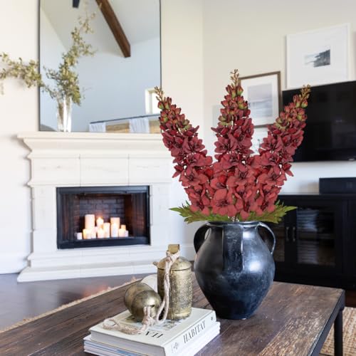 Briful 3PACK Artificial Delphinium Flowers – 36.2in Tall Faux Larkspur Silk Floral Stems Burgundy Fake Delphinium Flower for Indoor Home Decor Vase Arrangements - color: Burgundy