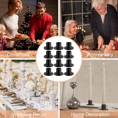 12 Pcs Black Candle Holders Bulk - Elegant Taper Candle Holders, Classic Candlestick Holders for Table Centerpiece, Festive Christmas Mantel Display or Sophisticated Home Decor - color: Black
