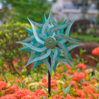 Viveta Metal Wind Spinners,53.5" Kinetic Wind Sculptures,Green Garden Pinwheels Double Layer Windmill for Outdoor Patio Lawn Yard - color: 2-green