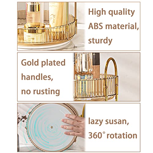 shuang qing Rotating Makeup Organizer for Vanity, High-Capacity Skincare Clear Make Up Storage Perfume Organizers Cosmetic Dresser Organizer Countertop 360 Spinning (Gold, 3 Tier) - color: Gold, size: Regular-3 Tier