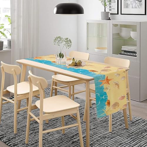 Sea Turtle Table Runner Marine Life Starfish Nautical Blue Green Ocean Theme Kitchen Table Decorations for Indoor Outdoor Home Party Decorations 13x36 Inch - color: Shell-8, size: W13x36L