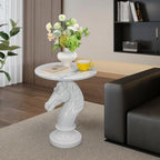 Modern Accent Table Living Room Horse Statue White Contemporary‌ Faux Marble Night Stand Side Table with Horse Head Base Reception Area & Bedroom（Width 19.69" ——Tall 24.8"） - style: White horsehead table