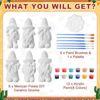 Arrowbash 6 Pcs Mexican Ceramics to Paint Ready to Paint Your Own Gnome Statues 5.12 Inch Mexico Theme Paintable Figurines DIY Unpainted Ceramics Plaster Crafts with Brush Palette - style: Mexican