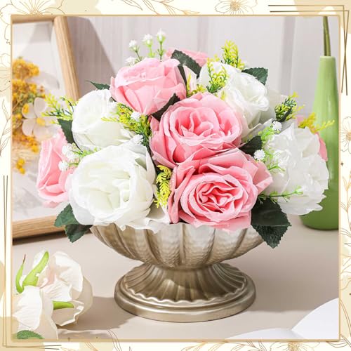 2 Pcs Metal Compote Bowl for Centerpiece Flower Holder Small Compote Vase Decorative Indoor Outdoor Flowers Fruits Plant for Valentine's Day Wedding Home Party Decoration (Silver) - color: Silver