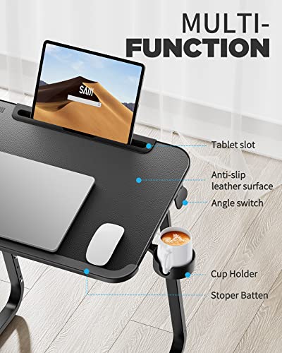 SAIJI TV Tray Table - Heavy Duty Extra Large TV Trays, Upgraded Dinner Trays for Eating on Couch, Tilt & Height Adjustable Snack Table Laptop Desk for Sofa, Bedside and Recliner - color: Black